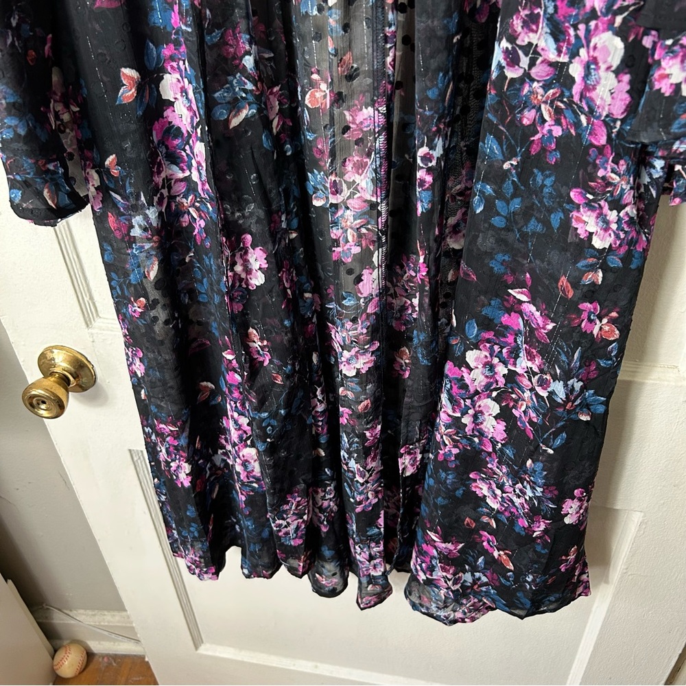 Torrid black floral clip dot long bell sleeve kimono womens 1X NWT - Picture 5 of 11